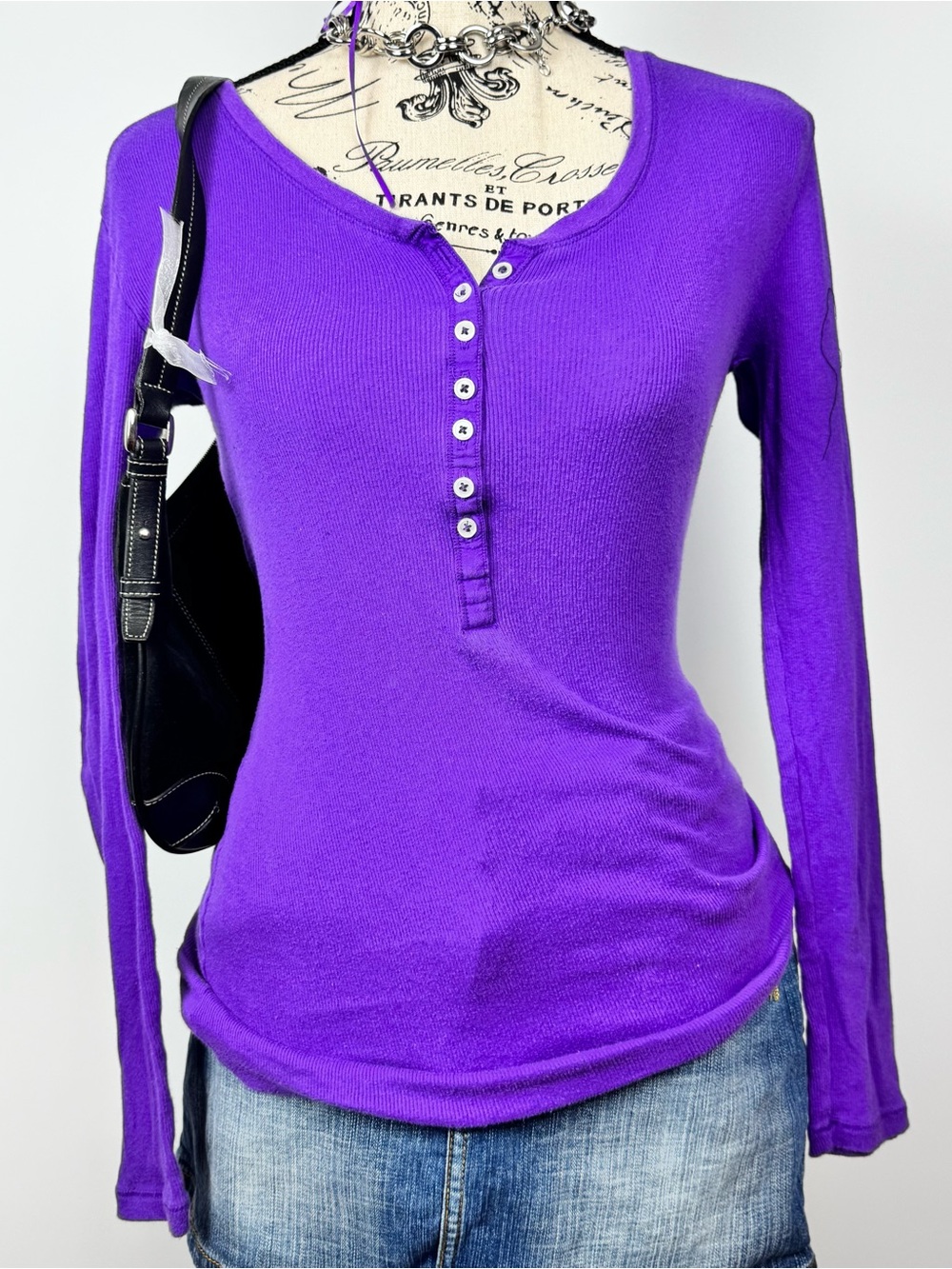 No Boundaries Violet Purple Long-Sleeve Henley Top